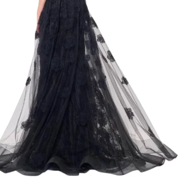 SALE NWT Montage by Mon Cheri M909 Crepe Prom Dress Black/Navy Blue Size 6 - Picture 4 of 9